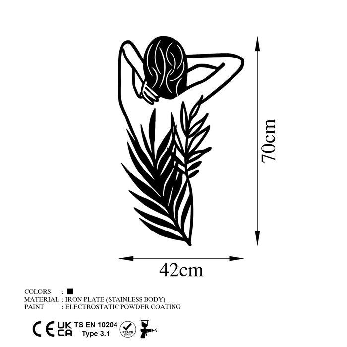 Wallity Flower Woman Escultura de pared de metal negra Wallity Flower Woman Escultura de pared de metal negra